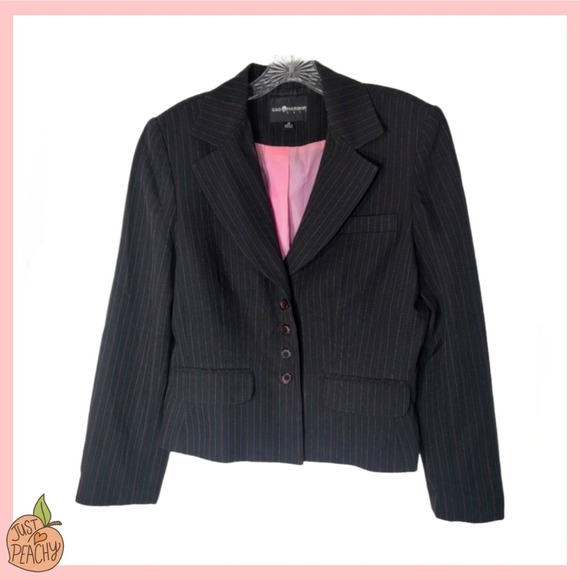 Sag Harbor Suit Jacket 5 Button Pinstripe Black / Pink / White 14 Vtg - Picture 1 of 11